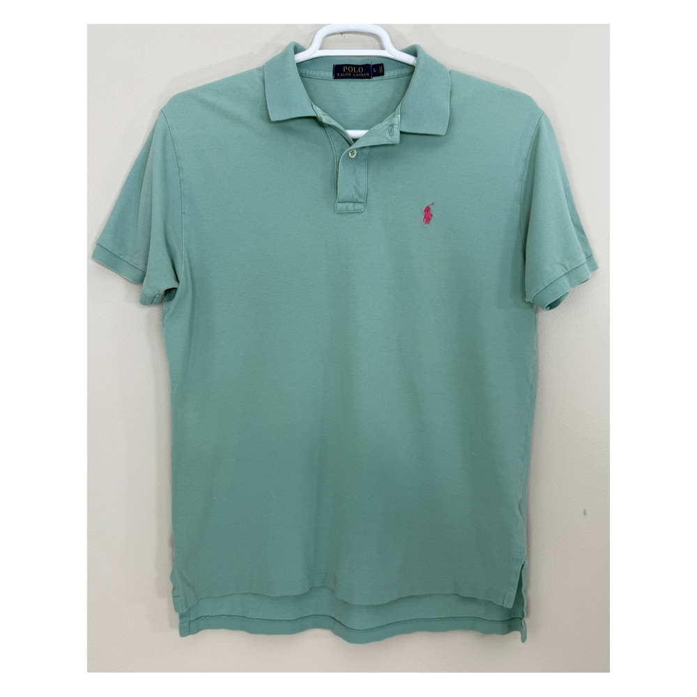 Vtg Polo Ralph Lauren Polo Shirt Mens L Seafoam Green Blue Preppy Golf 90's